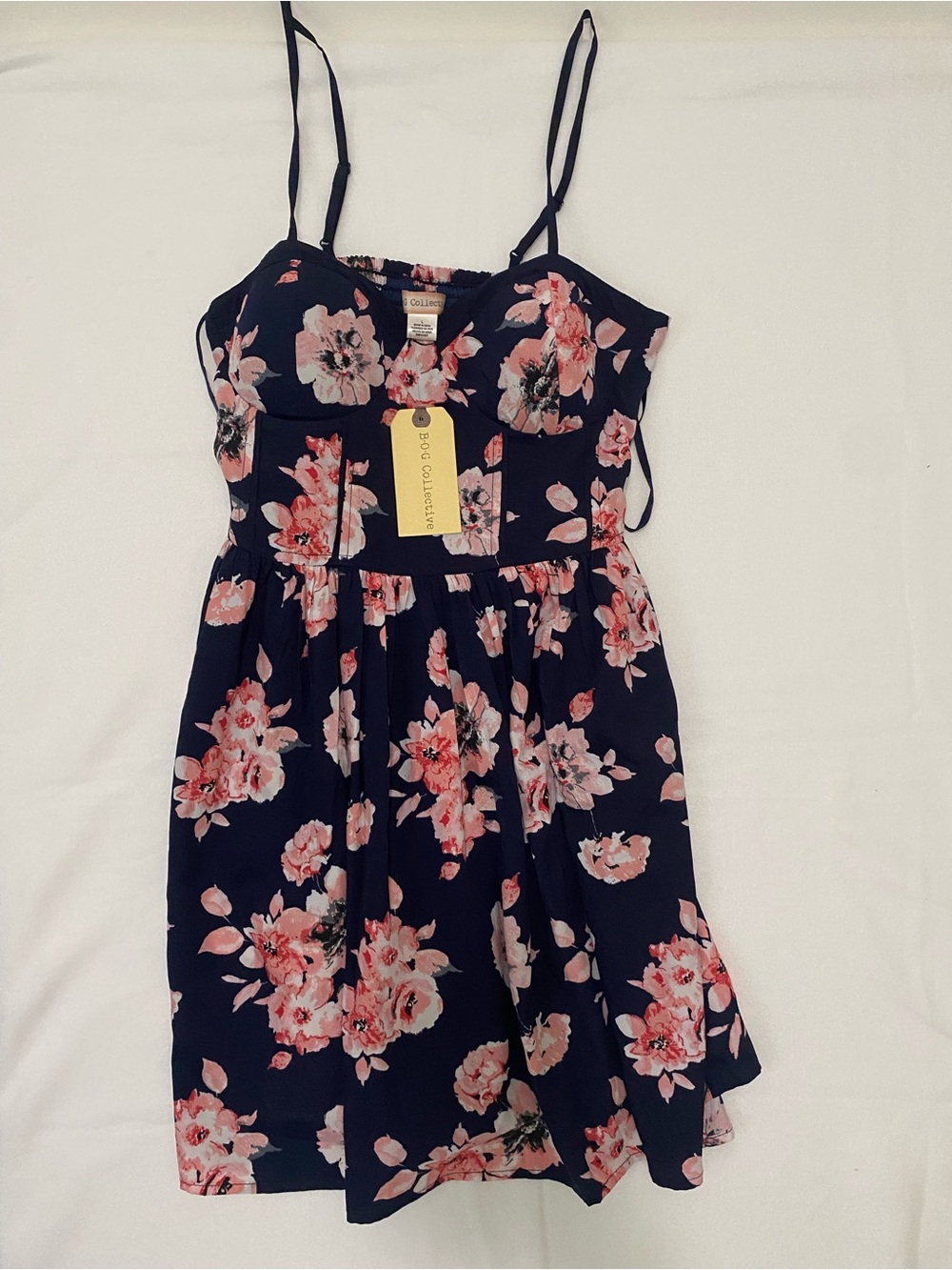 Sleeveless Navy Floral Mini Dress with Pink Blossoms